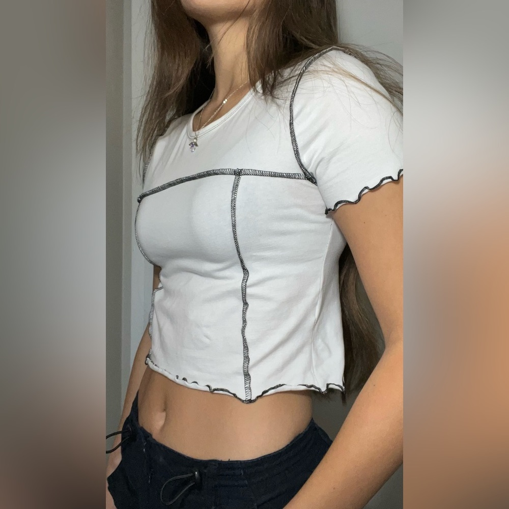 PacSun | Cropped Short Sleeve Shirt with Lettuce Trim & Stitching